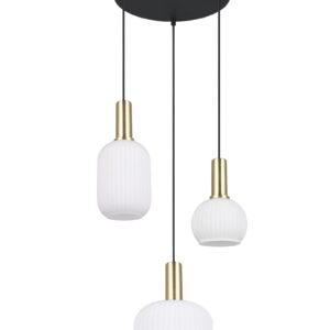 Suspension métal noir/doré verre opale