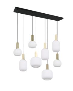 Suspension métal noir/doré verre opale