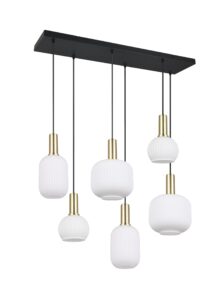 Suspension métal noir/doré verre opale