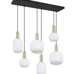 Suspension métal noir/doré verre opale