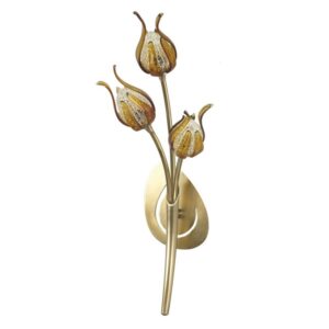 Applique 3 lumières laiton massif bruni et verrerie ambre