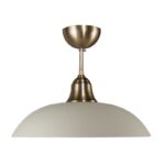 Plafonnier laiton massif bruni et verrerie opale