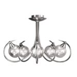 Lustre 5 lumières laiton massif nickelé