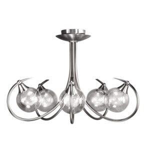 Lustre 5 lumières laiton massif nickelé