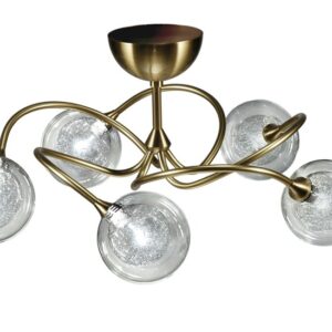 Plafonnier POMPEI 5 lumières laiton massif bruni