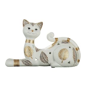 Statue chat résine crème et doré Ht 12 cm