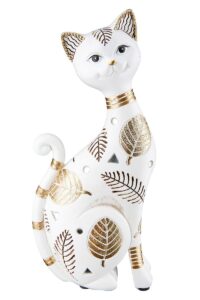 Statue chat résine crème et doré Ht 23 cm