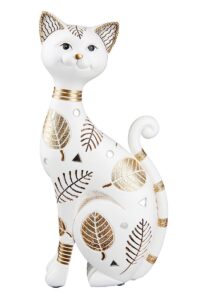 Statue chat résine crème et doré Ht 26 cm
