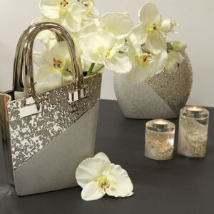 Vase céramique sac à main argent et gris