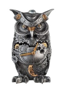 Sculpture Steampunk hibou argenté