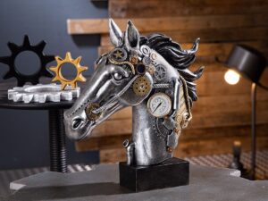 Sculpture Steampunk cheval argenté