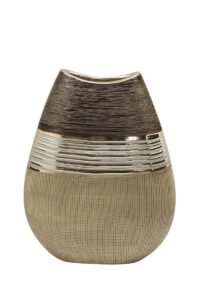 Vase céramique beige, marron et doré Ht 25.5 cm