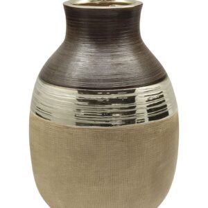 Vase céramique beige, marron et doré Ht 20 cm