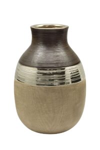 Vase céramique beige, marron et doré Ht 27.5 cm