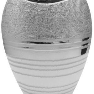 Vase ovale céramique blanc, argent et chromé Ht 29.5 cm