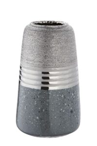 Vase céramique gris, argenté et chrome Ht 25 cm