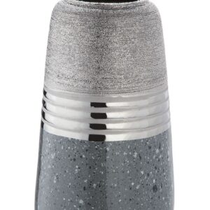 Vase céramique gris, argenté et chrome Ht 25 cm
