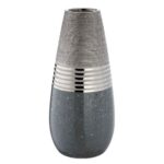 Vase céramique gris, argenté et chrome Ht 38.5 cm