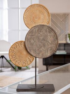 Sculpture rond oriental décor ocre et marron