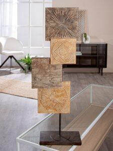 Sculpture carré oriental décor ocre et marron