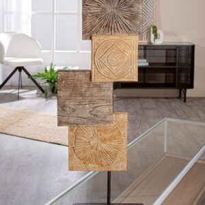 Sculpture carré oriental décor ocre et marron