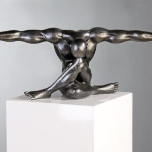 Sculpture athlète nu argent patiné