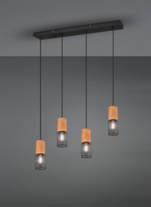 Suspension 4 lumières bois et métal E27