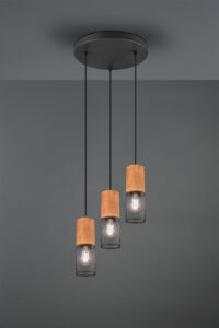 Suspension 3 lumières bois et métal E27