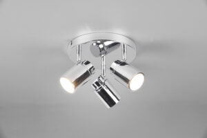 Plafonnier 3 spots salle de bain en métal chromé