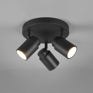 Plafonnier 3 spots salle de bain en métal noir