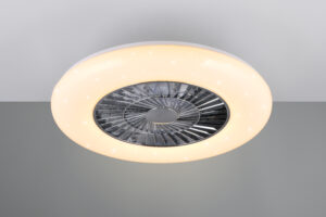 Plafonnier ventilateur LED chromé et blanc