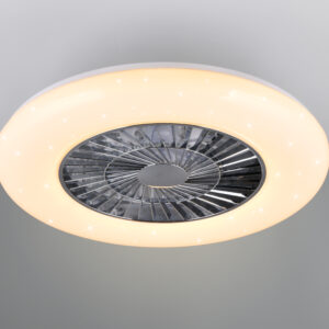 Plafonnier ventilateur LED chromé et blanc