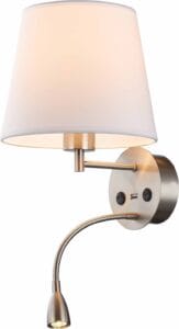 Applique avec abat-jour et liseuse LED décor nickel