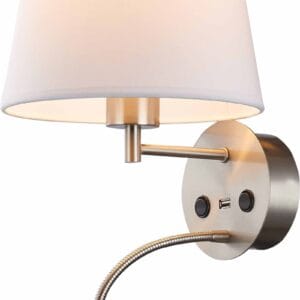 Applique avec abat-jour et liseuse LED décor nickel