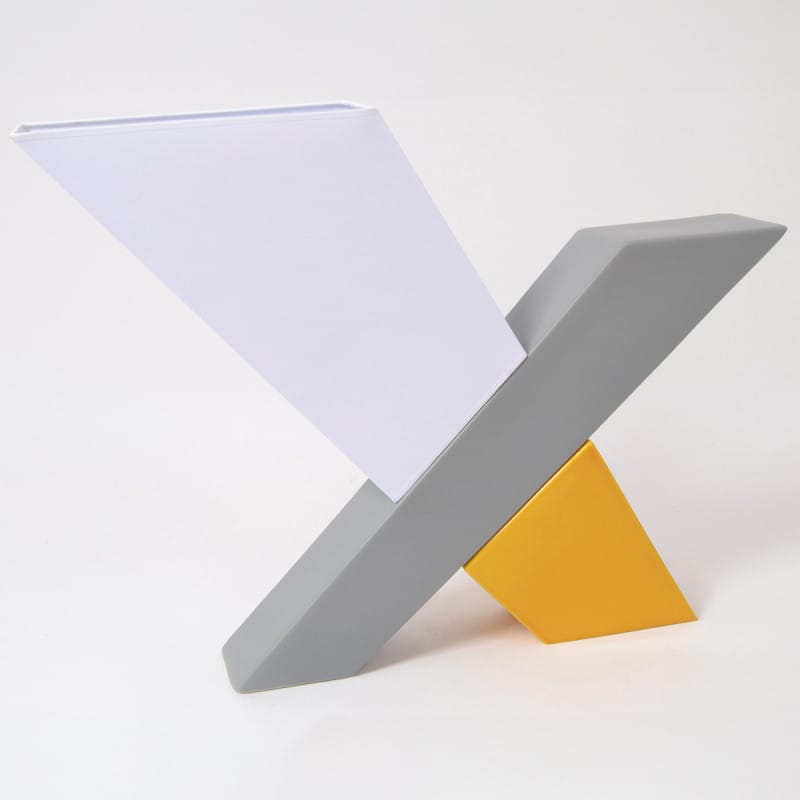 Lampe céramique gris et jaune, abat-jour blanc