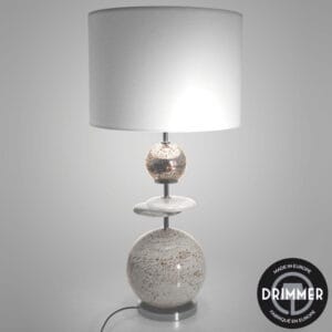 Lampe en verre crème et argenté, abat-jour blanc