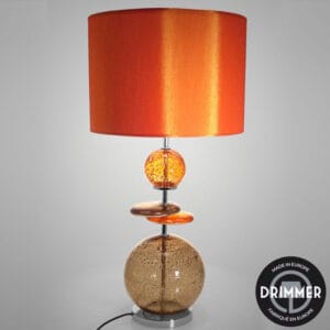 Lampe en verre orange et ambre, abat-jour orange