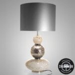 Lampe en verre crème et argenté, abat-jour gris