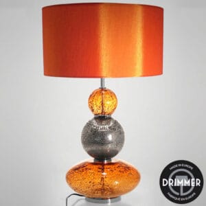 Lampe en verre orange et argenté, abat-jour orange