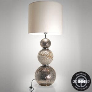 Lampe en verre crème et argenté, abat-jour blanc