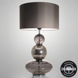 Lampe en verre fumé et argenté, abat-jour blanc