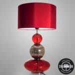 Lampe en verre rouge et argenté, abat-jour rouge