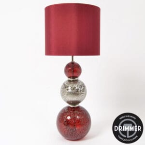 Lampe en verre rouge et argenté, abat-jour rouge