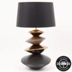 Lampe céramique noire, dorée et taupe, abat-jour noir