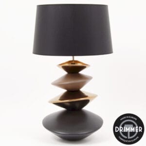Lampe céramique noire, dorée et taupe, abat-jour noir