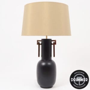Lampe céramique noire et dorée, abat-jour beige