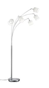 Lampadaire arc 5 lumières nickel abat-jour blanc